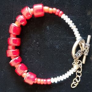 One-of-a-kind, Red glass Bracelet and earrings set